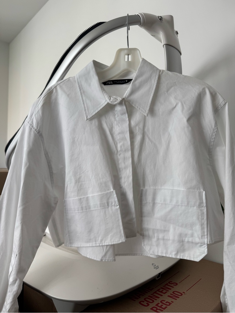 Zara White Cropped Shirt Jacket